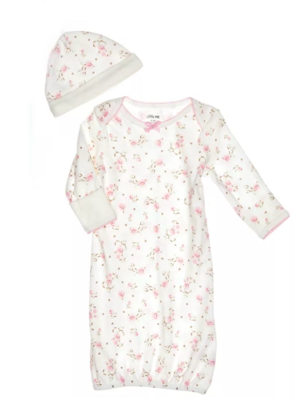 Baby girl little me rose gown with hat